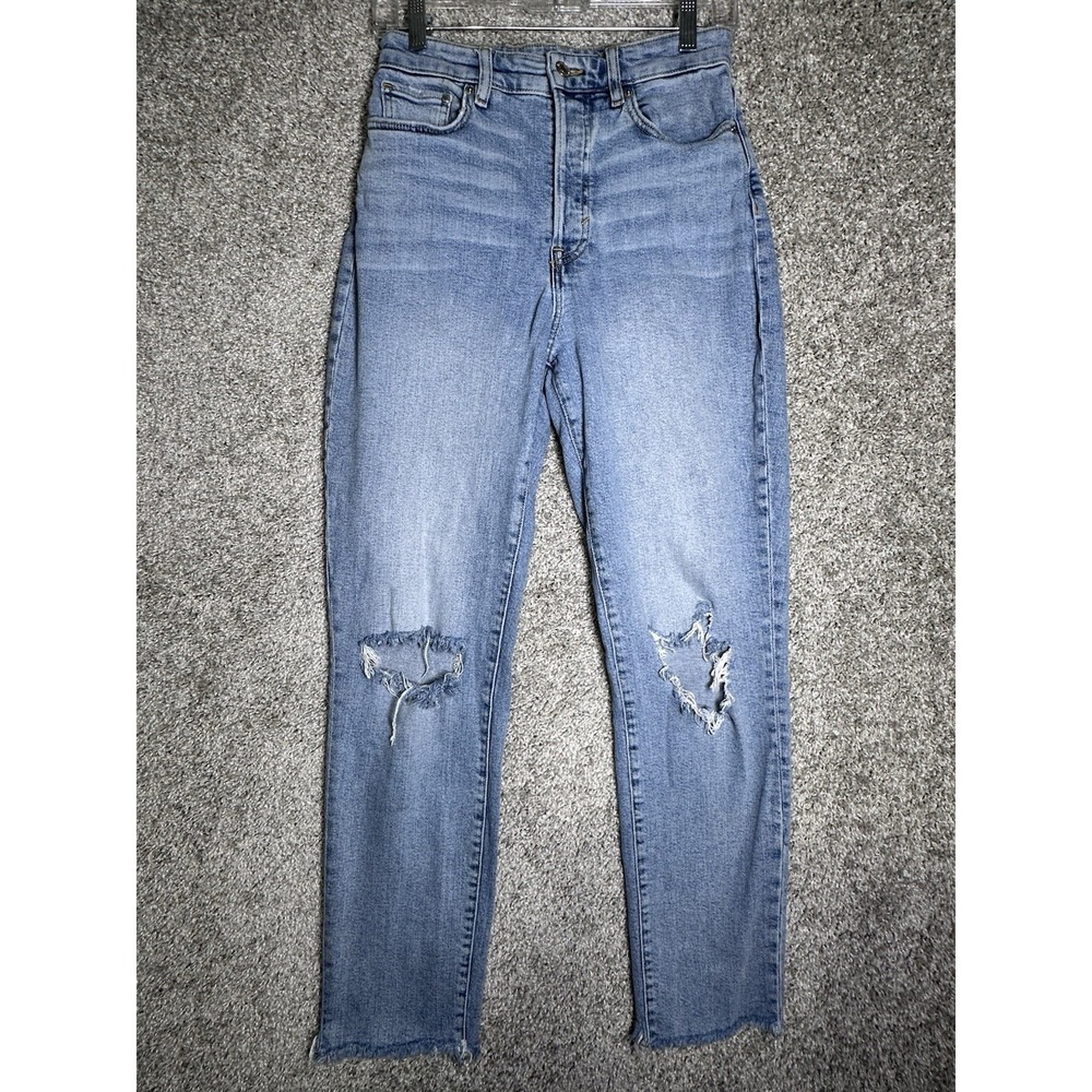 &Denim Mom Jeans High Waist‎ Distressed Raw Hem Size 4 Light Wash